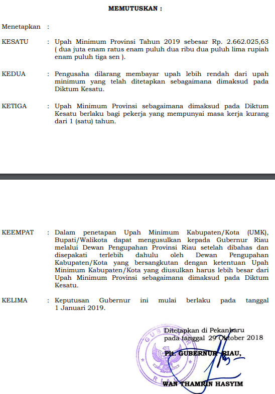 UMP Riau 2019