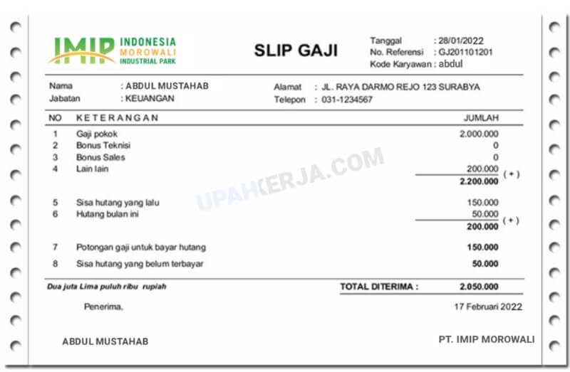 Slip Gaji IMIP Indonesia Morowali Industrial Park