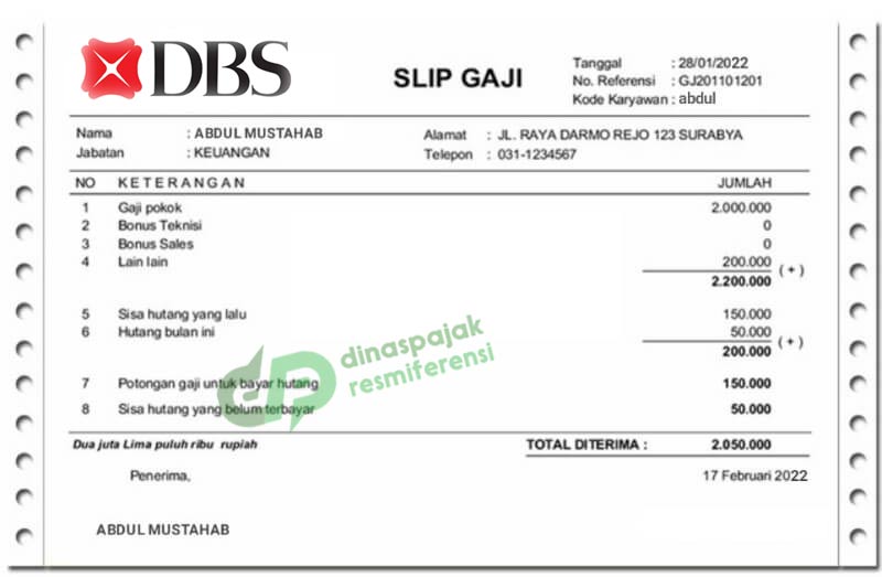 Contoh Slip Gaji Bank DBS Indonesia