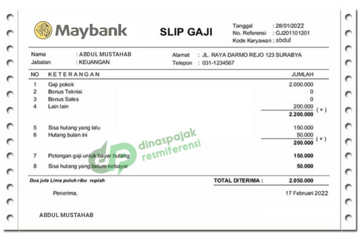 Contoh Slip Gaji Bank Maybank