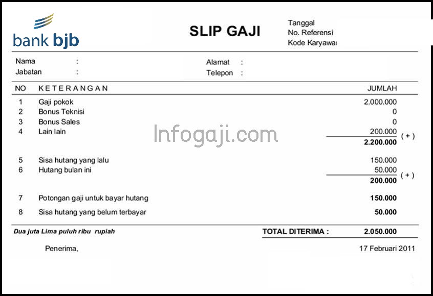 Contoh Slip Gaji Bank BJB Terbaru