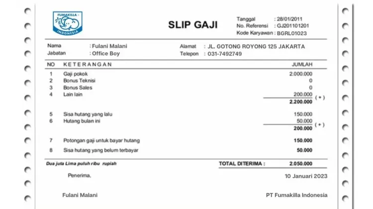 Contoh Slip Gaji Fumakilla Indonesia