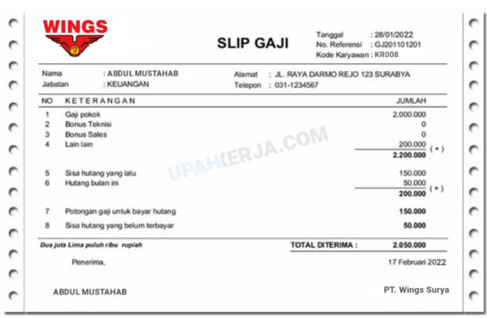 Slip Gaji PT Wings Surya Indonesia