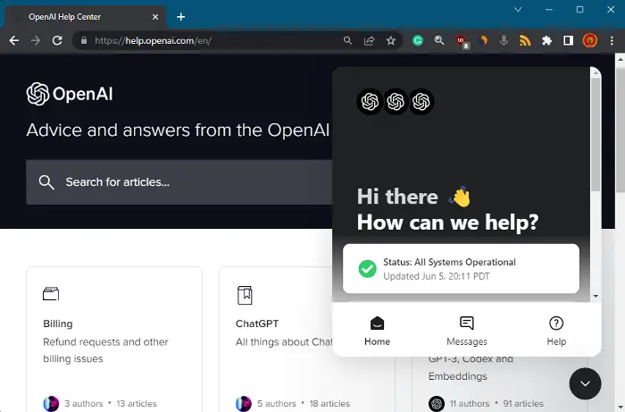 Menghubungi tim dukungan OpenAI