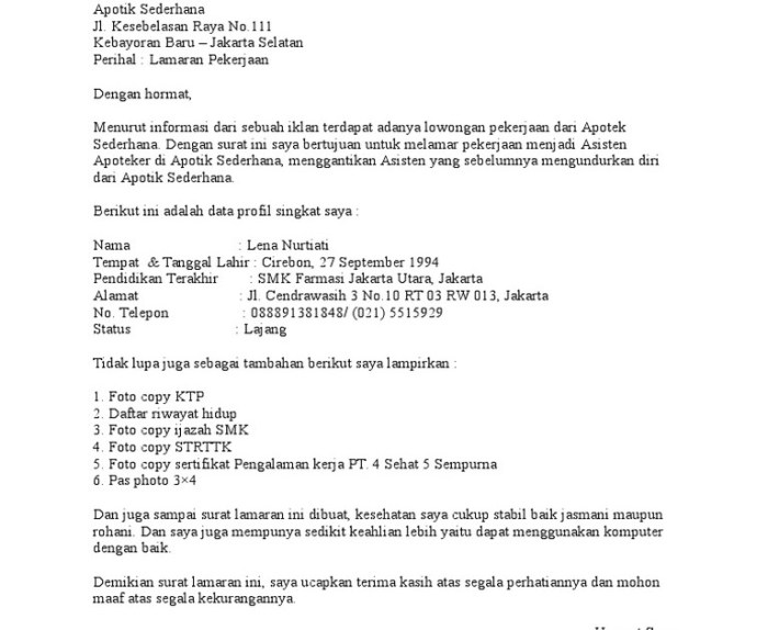 frasa penting surat lamaran terbaru