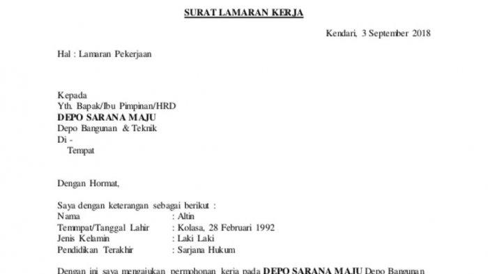 surat lamaran kerja singkat terbaru