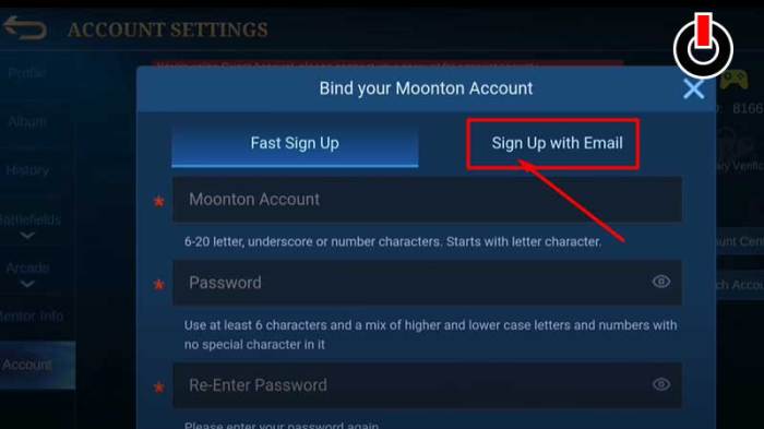 Moonton account sign up