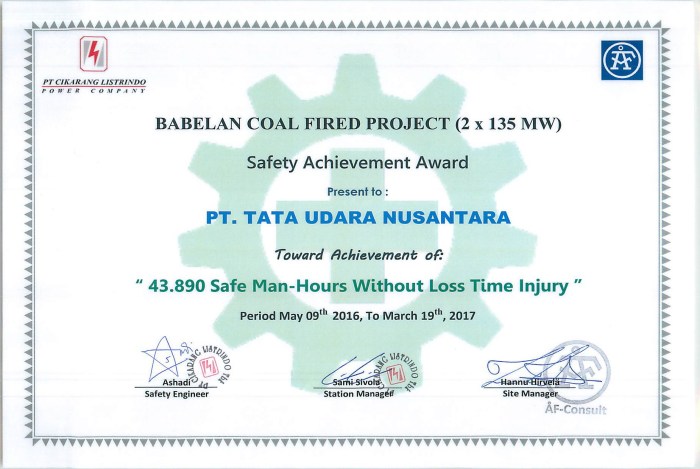 Certificate – Tata Udara Nusantara Gaji PT Tata Udara Nusantara
