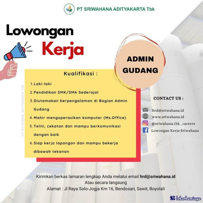 Lowongan Kerja PT Sriwahana Adityakarta Tbk Maret 2021 Gaji PT Sriwahana Adityakarta